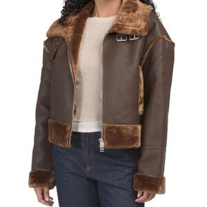 Hudson cropped vegan leather shearling aviator jacket